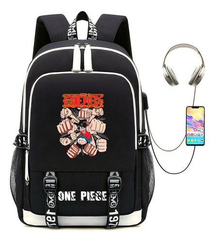 M Anime One Piece Luffy Black Shoulder Bag Backpack With Usb For Elementary School Girls Boys Kawaii Cool Cartoon MĂșltiples Opciones Disponibles