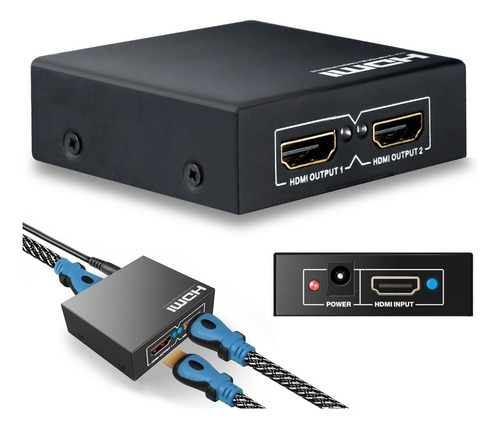 Splitter Hdmi 2 X 1 Multipuerto 2 Salidas + Cargador