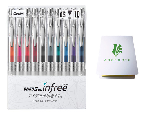 Bolígrafo Gel Pentel Energel Infree 0.5 Mm 10 Colores Nota