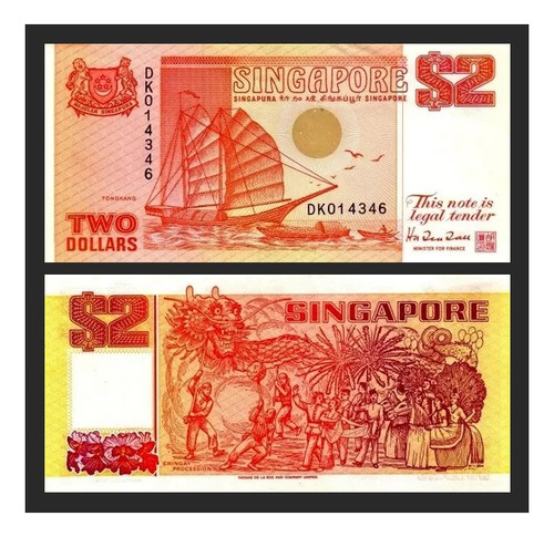 Grr-billete De Singapur 2 Dollars 1990 Barco