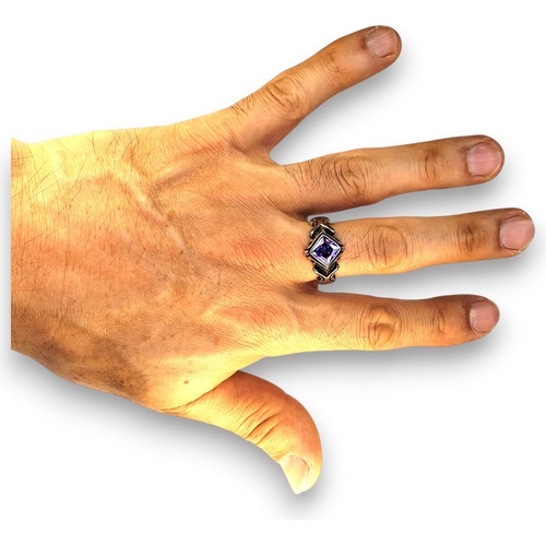 Anillo Estilo Turco Premium Amatista Acero Inoxidable A907 Plateado 10