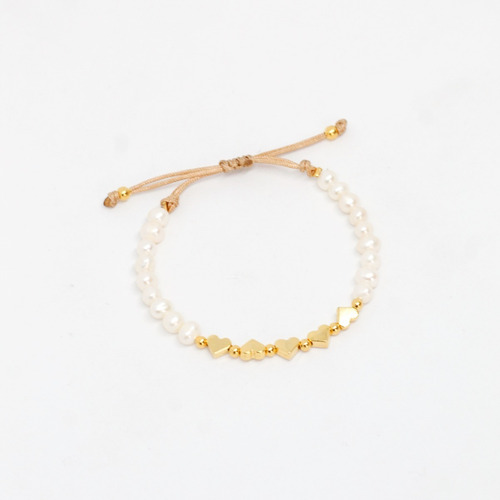 Imagen 1 de 1 de Pulsera Perlas Mini Con 5 Corazones