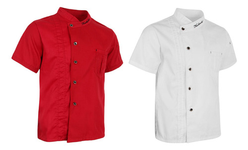 2x Transpirable Hombres Mujeres Chef Abrigo Manga Corta