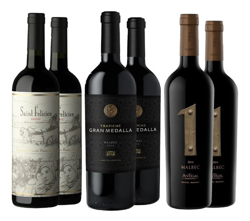 Vinos Tinto Combo Malbec Saint Felicien + Trapiche + Antigal