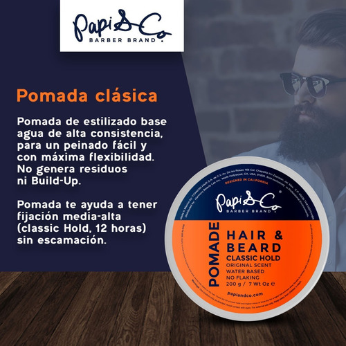 Cera Pomada Para Cabello Y Barba Classic Hold Papi & Co 200g