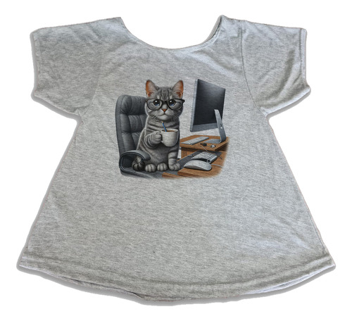 Musculosa Dama Gato Trabajando Oficina Computadora Cafe M2