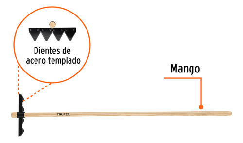 Rastrillo Forestal Cabezal Acero Cabo Madera 60 PuLG Truper
