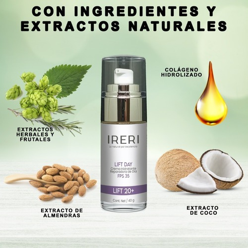 Imagen 5 de 9 de Crema Facial Reafirmante De Día Fps 35 Efecto Lifting Hidratante Reparadora Antiedad Para Temprana Edad 20+ Cutis Normal A Seco Línea Lift 20+ Ireri ®