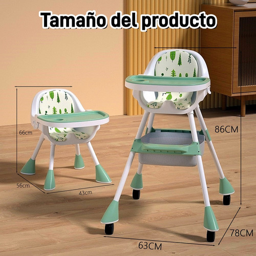 Ajustable Silla Alta Periquera Para Bebé Con Bandeja Silla Para Bebe 3 En 1 Verde