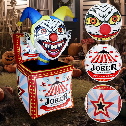 Inflable Caja Sorpresa De Payaso Halloween C/ Luz Led De 5ft