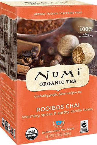 Numi Té Orgánico Rooibos Chai, 18 Bolsas, Libre De Cafeína A