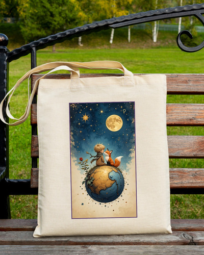 Tote Bag Tela Lienzo Estampado - El Principito 40 X 35cm Beige El Principito