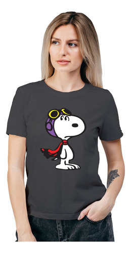 Polera Mujer Snoopy Aviador Peanuts Algodon Organico Wiwi