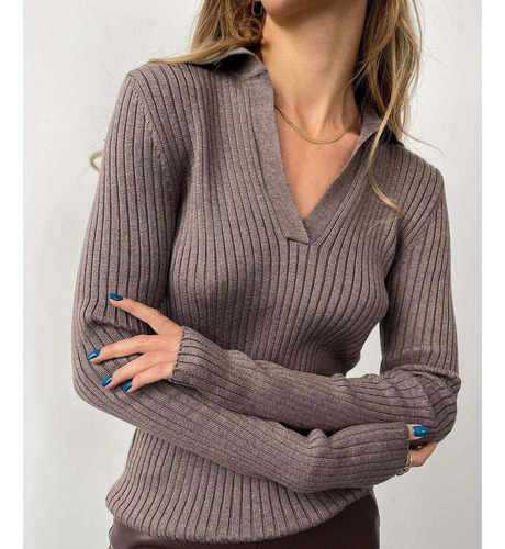 Jersey De Punto Estilo Mujer, Cuello Holgado, A La Moda