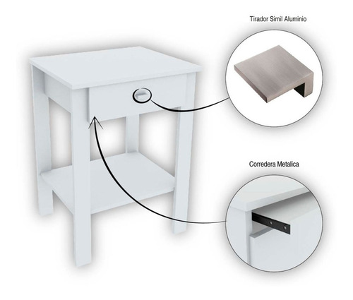 Imagen 3 de 5 de Mesa De Luz Mesita Cajon Estante Blanco