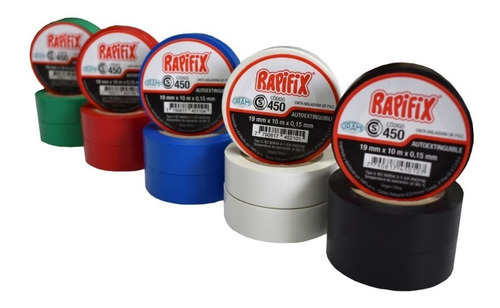 Cinta Aisladora -rapifix- 19mm X 10m X 0,15mm -10 Rollos- Color Negro Liso