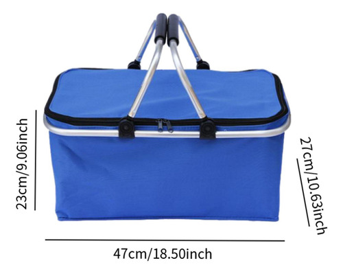 Cesta De Picnic De Aislamiento Bolso De Mano Plegable Azul
