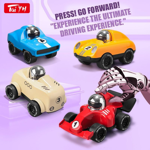 Poprore 4 Pcs Press Go Forward Alloy Toy Car Pull Back Car T