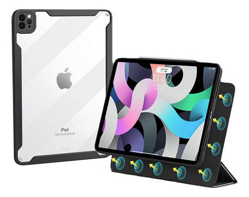 Funda magnética transparente para iPad de 9ª, 8ª y 7ª generación, color negro