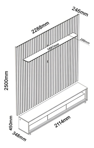 Rack Com Painel Ripado Para Tv Até 85 Polegadas Led 3 Wt