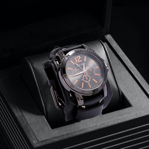 Reloj De Pulsera Para Hombre, Reloj De Cuero, Correa Ancha,