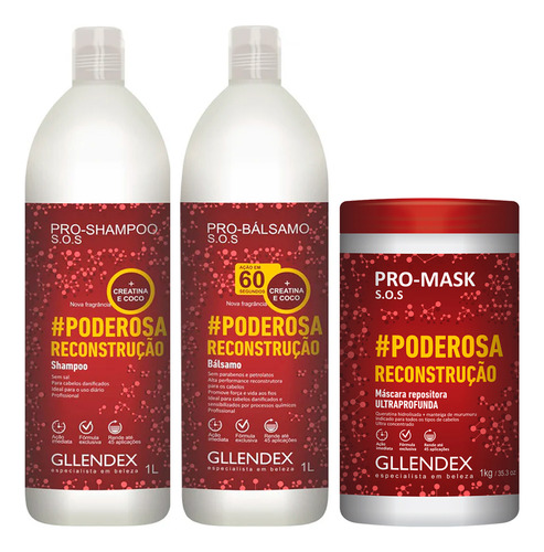 Gllendex Poderosa Reconstruccion Shampoo Enjuague Mascara