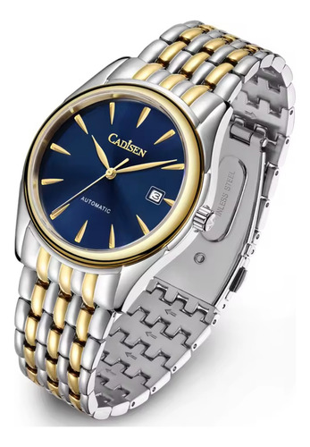 Reloj Mecánico Automático Cadisen C8225m Silver Blue Gold Plateado Dorado Azul