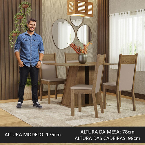 Mesa de comedor con 4 sillas Angel Madesa Rb, color rústico/sintético, beige