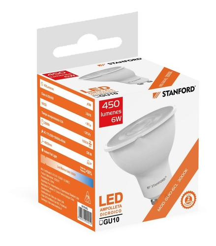 Ampolleta Led Gu 10 6 W Sec Luz Cálida Stanford