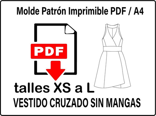 Molde Patron Imprimible Vestido Cruzado Sin Mangas Pdf A4