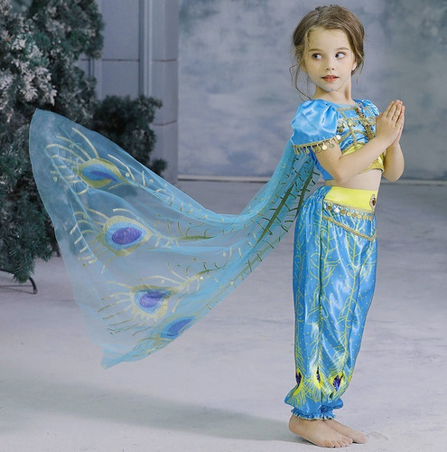 Imagem 1 de 6 de Fantasia Infantil Com Voal Princesa Jasmine Aladdin Carnaval