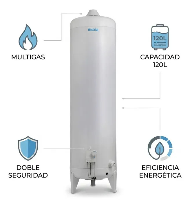 Termotanque a gas multigas Escorial 120L blanco con protección anticorrosiva