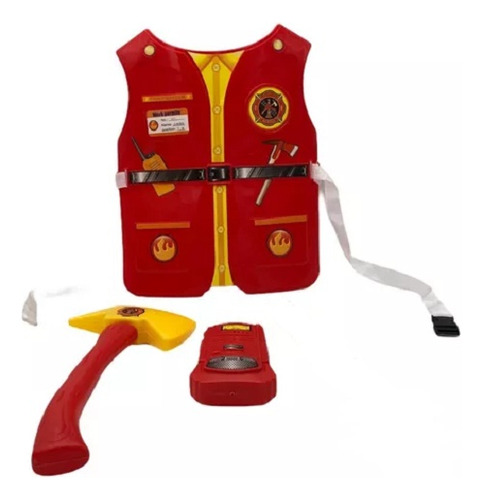 Set Bombero Infantil Pechera Hacha Radio Extintor Juguete Color Rojo