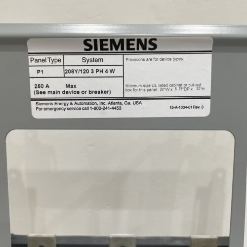 (c) Siemens P1 250 Amp Main Breaker Panel P1c18nb100ats Yyh