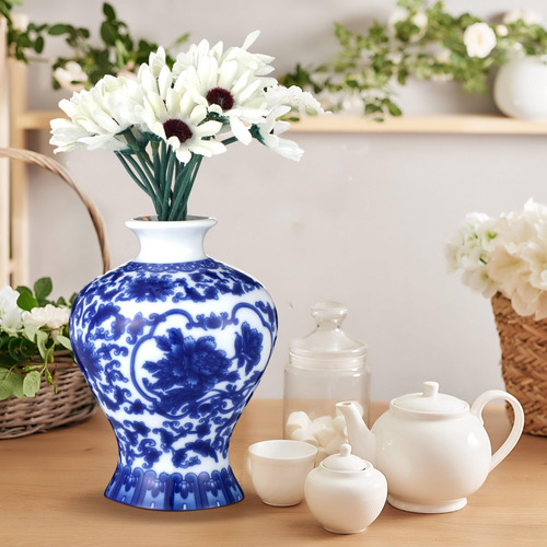 Hushee Juego De 8 Jarrones Chinoiserie De Porcelana Azul Y B