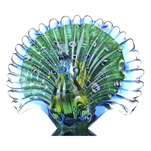 Escultura De Mesa De Cristal Soplada Mano Pavo Real Col...