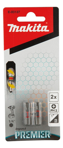 Kit C/ 2 Pç Bits Phillips Torção 25mm Ph2 Makita E-03137