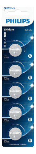 5 Baterias Moeda Cr2032 Pilhas 3v Philips Serve P/ Placa Mãe