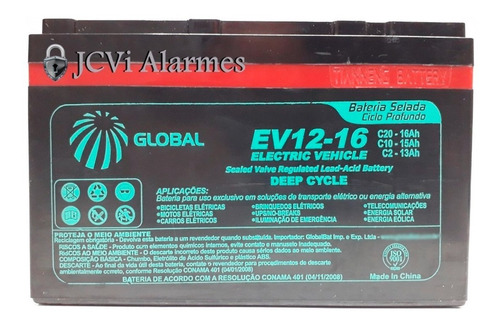 Kit 3 Bateria 12v 12ah Bike Elétrica 6-dzm-12 Global Ev12-15