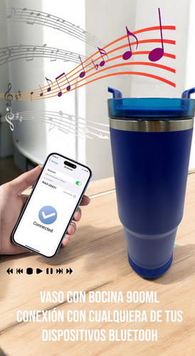 Termo Con Bocina Bluetooth Bebida Fría/caliente Vaso 900ml Azul Liso
