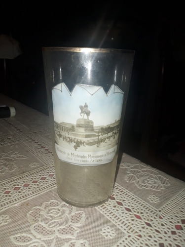 Antiguo Vaso Cristal Recuerdo Montevideo,monumento A Artigas