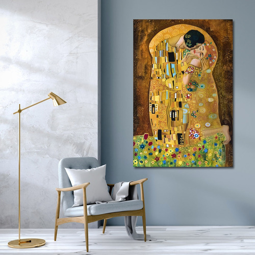 Klimt, El Beso Med. Con Marco, Cuadro Canvas Decorativo