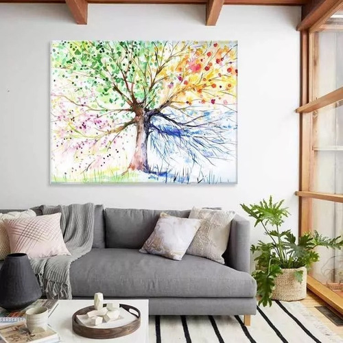 Cuadro Arbol De Colores Acuarela Canvas 4 Estaciones 100x80