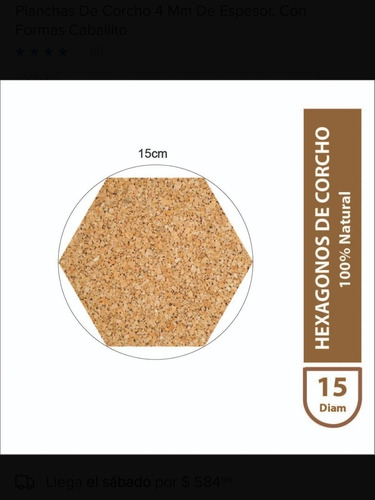 Plancha De Corcho Hexagonal X 6 Unidades 15cm