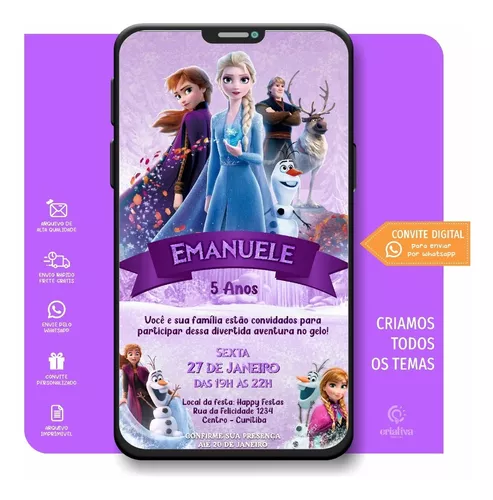 Convite online Frozen grátis para editar