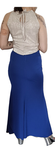 Maxifalda Azul Pollera Larga Corte Sirena X L Fiesta Casual