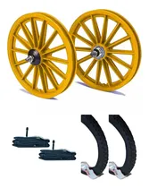 Comprar Roda Nylon Aro 16 Amarelo Cu002F Eixos + Pneus + Camaras Par
