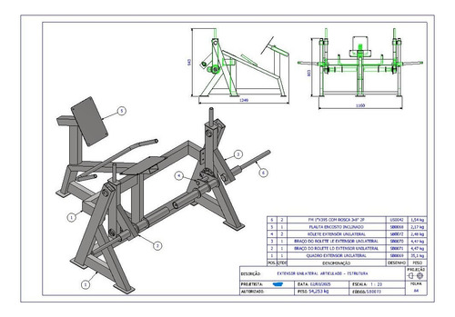 Projeto - Cadeira Extensora Unilateral Articulado Preto
