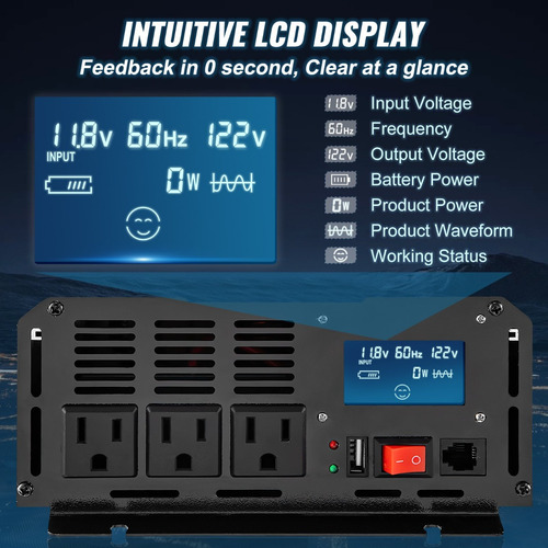 Inversor De Corriente Onda Sinusoidal Pura 2500w Lcd