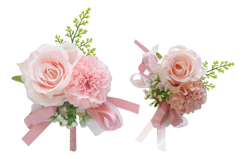 Ramillete De Muñeca De Boda Boutonniere Rosa 15x12cm